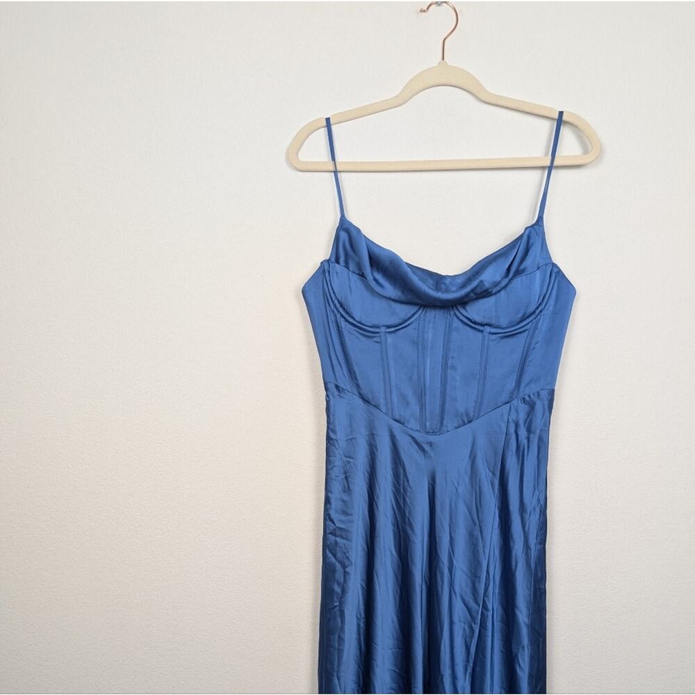 ASTR The Label Cannes Maxi Dress M Blue Satin Bustier Formal Evening Elegant - Picture 4 of 11